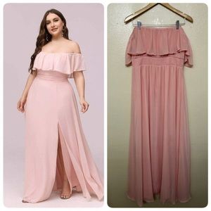 Ever-Pretty A-Line Off Shoulder Ruffle Thigh Split Bridesmaid Dress Sz 1…